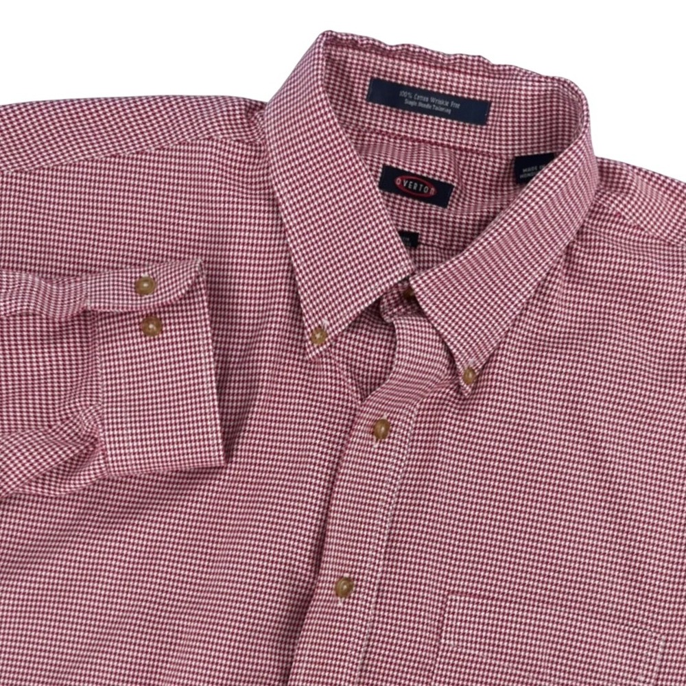 Overton Button Down Shirt Mens XL Red White Houndstooth Long Sleeve‎ Preppy